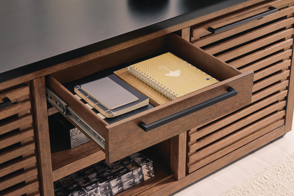 Kallari Credenza in Warm Brown/Black, detail view