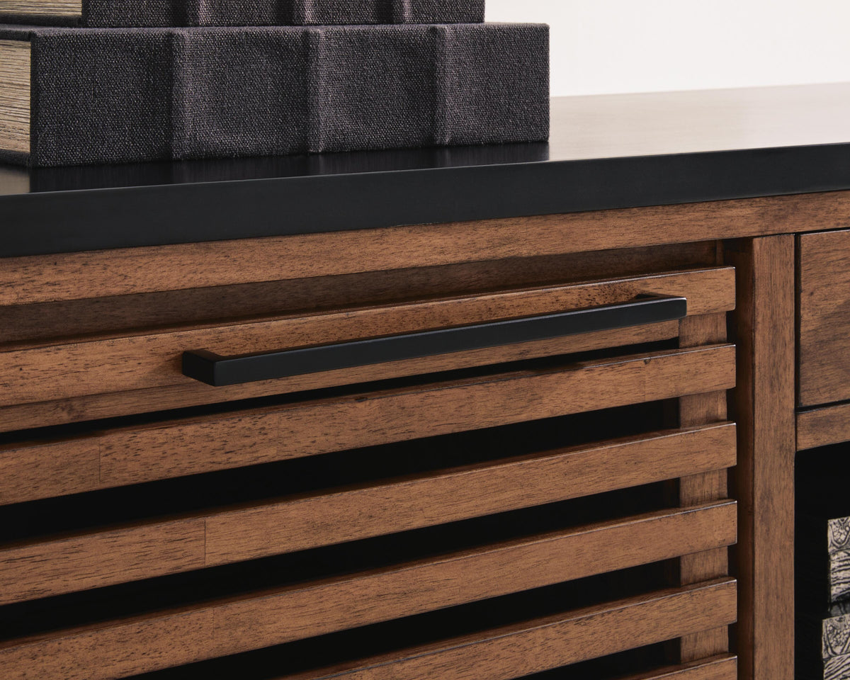 Kallari Credenza in Warm Brown/Black, detail view