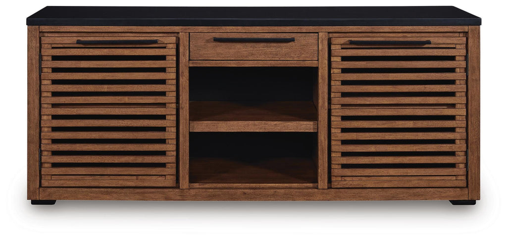Kallari Credenza in Warm Brown/Black, front view
