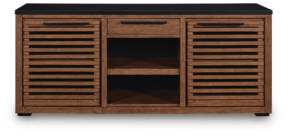 Kallari Credenza in Warm Brown/Black, front view