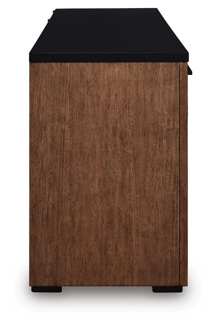 Kallari Credenza in Warm Brown/Black, side view