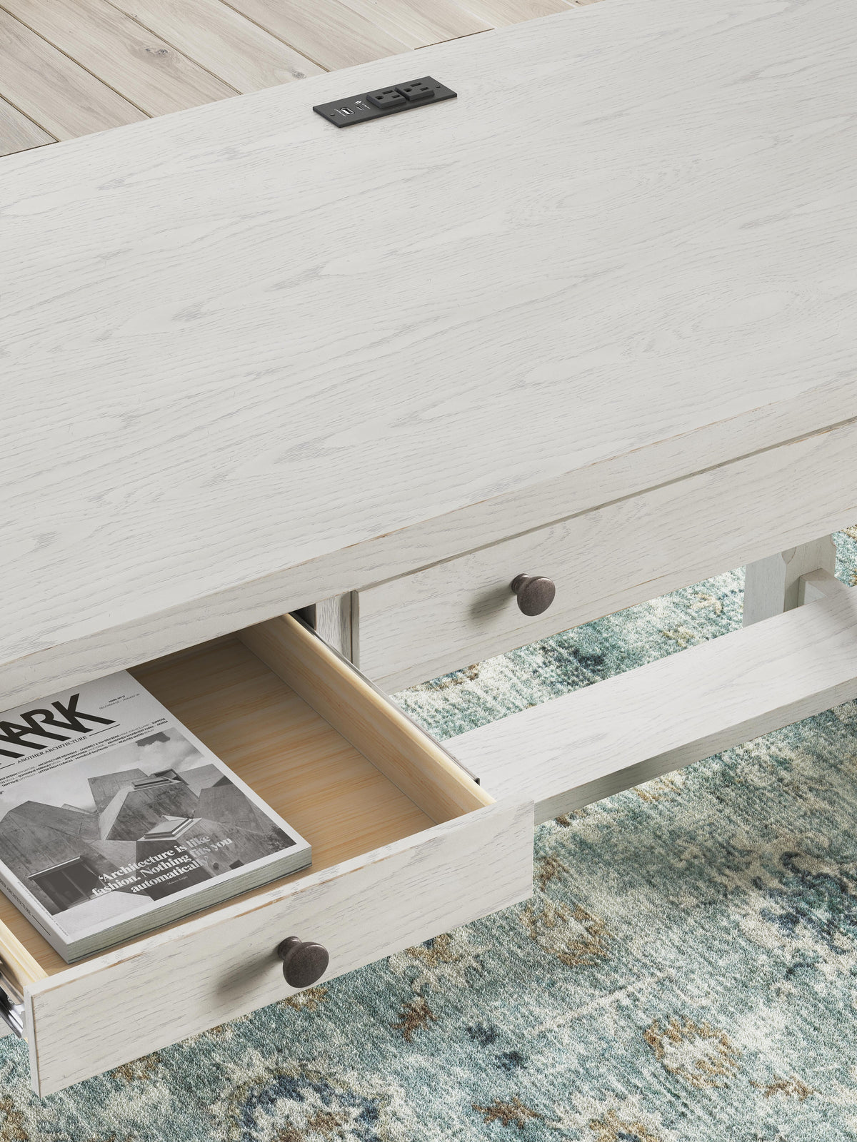 Robbinsdale Home Office Desk in Antique White, detail view