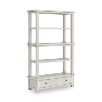 Robbinsdale 75" Bookcase in Antique White, angle view