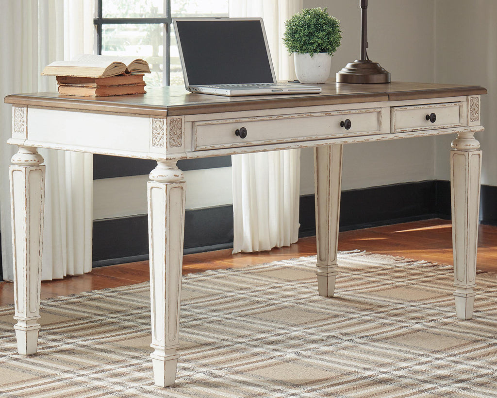Realyn Home Office Lift Top Desk in White/Brown, lifestyle view