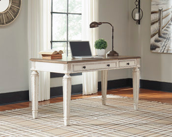 Realyn Home Office Lift Top Desk in White/Brown