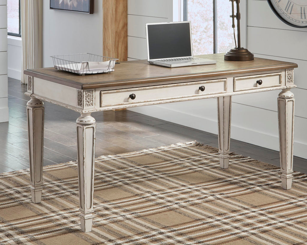 Realyn 60" Home Office Desk in White/Brown, lifestyle view