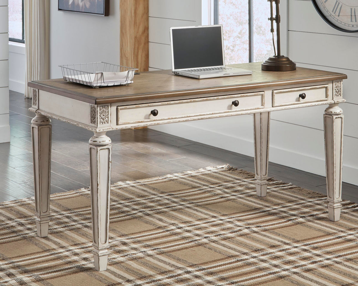 Realyn 60" Home Office Desk in White/Brown, lifestyle view