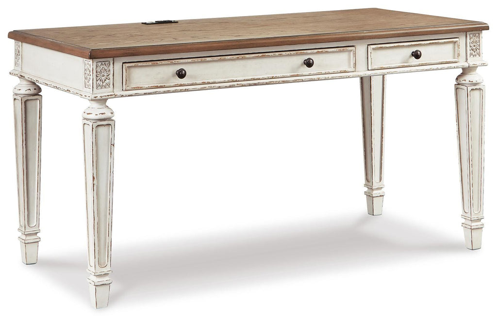 Realyn 60" Home Office Desk in White/Brown, angle view