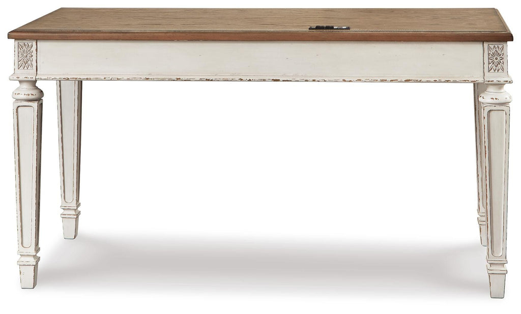 Realyn 60" Home Office Desk in White/Brown, back view