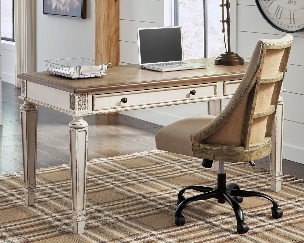 Realyn 60" Home Office Desk in White/Brown, lifestyle view