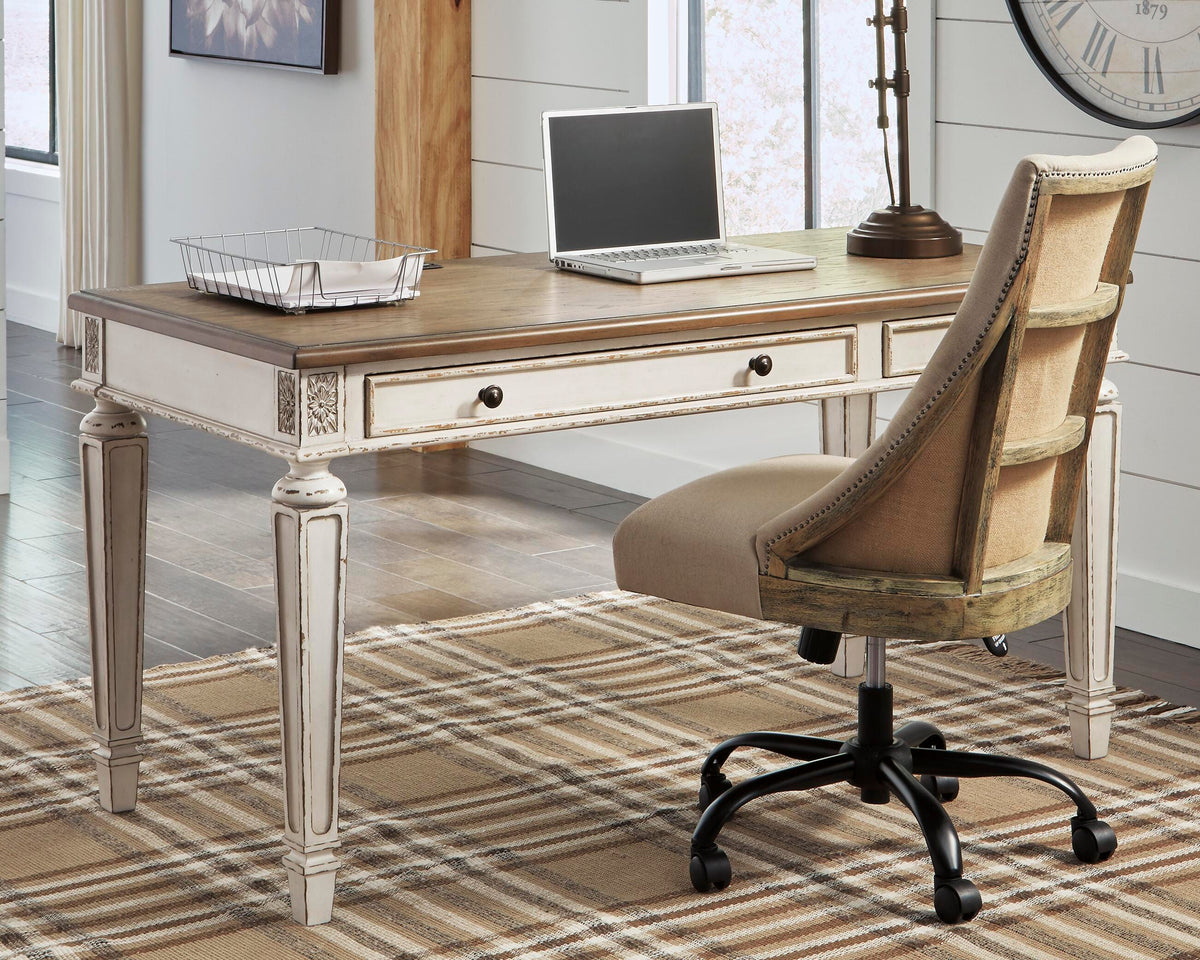 Realyn 60" Home Office Desk in White/Brown, lifestyle view