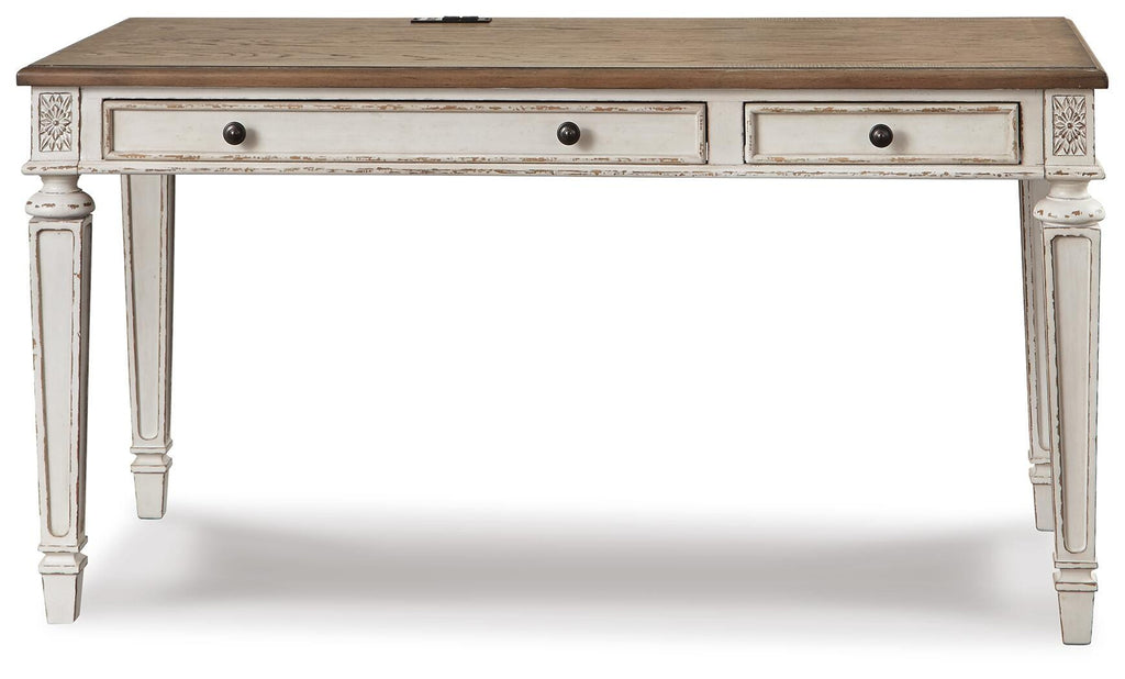 Realyn 60" Home Office Desk in White/Brown, front view