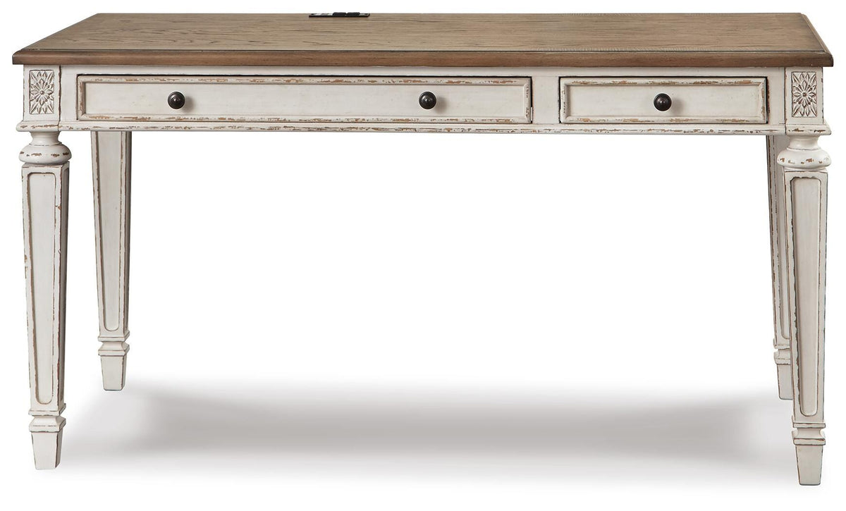 Realyn 60" Home Office Desk in White/Brown, front view