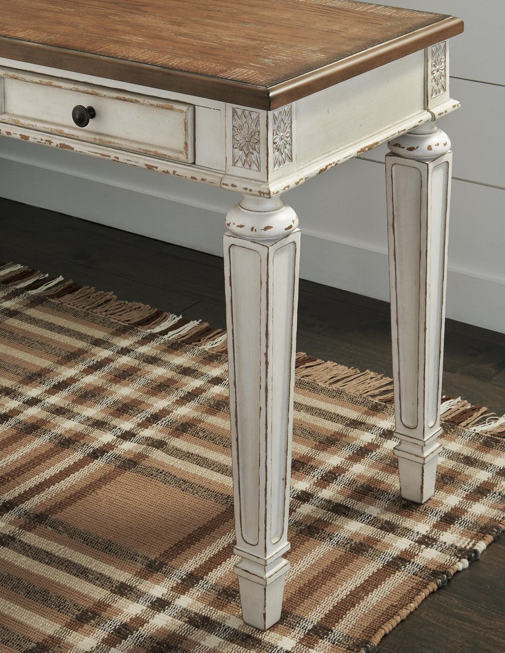 Realyn 60" Home Office Desk in White/Brown, detail view