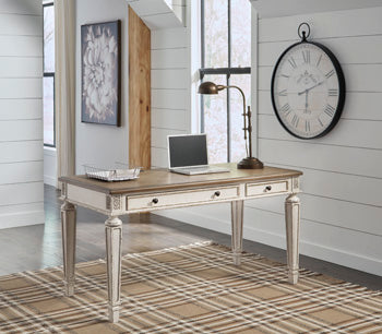 Realyn 60" Home Office Desk in White/Brown