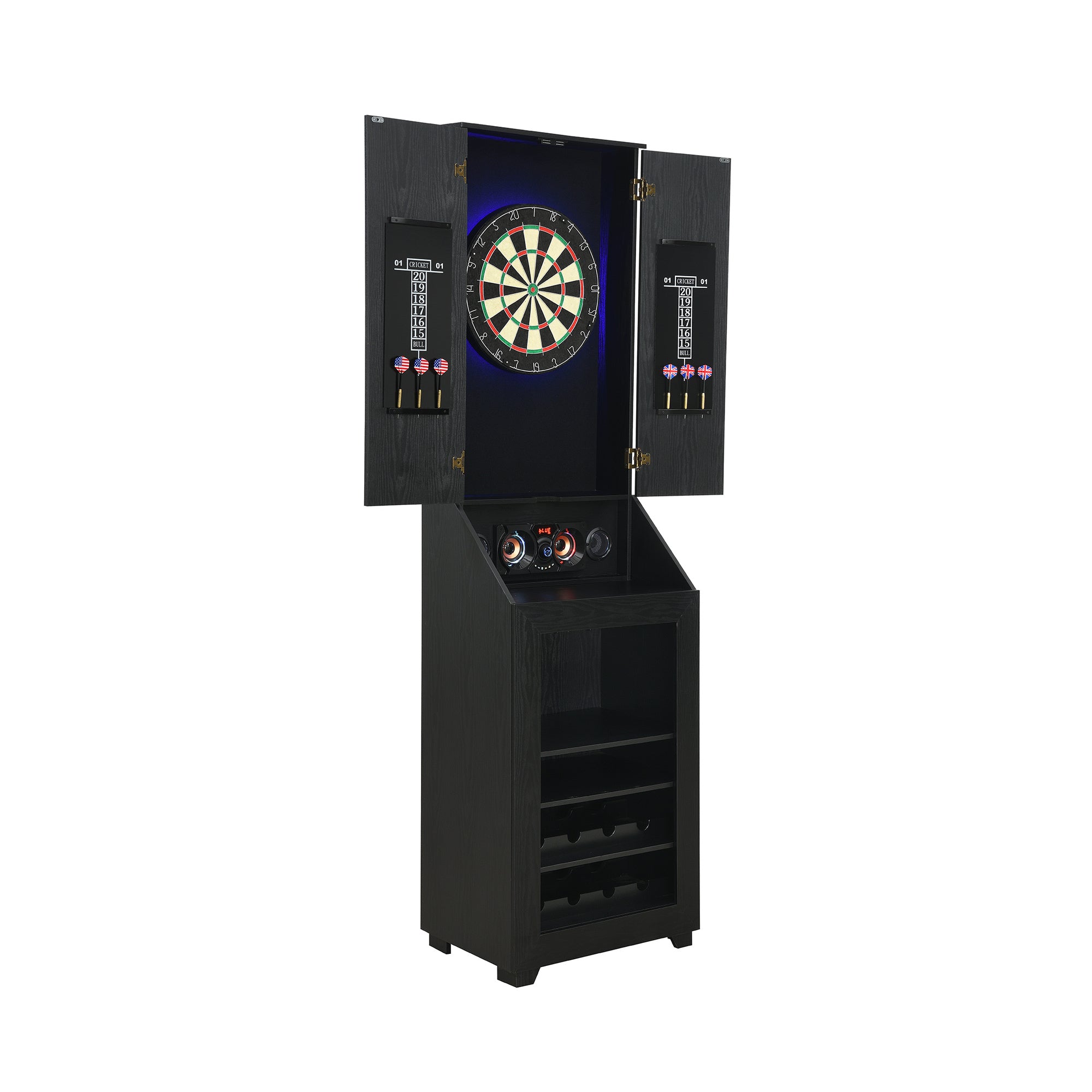Hurricanes Dartboard Cabinet With Speaker And Led In Black (3A Packing)
