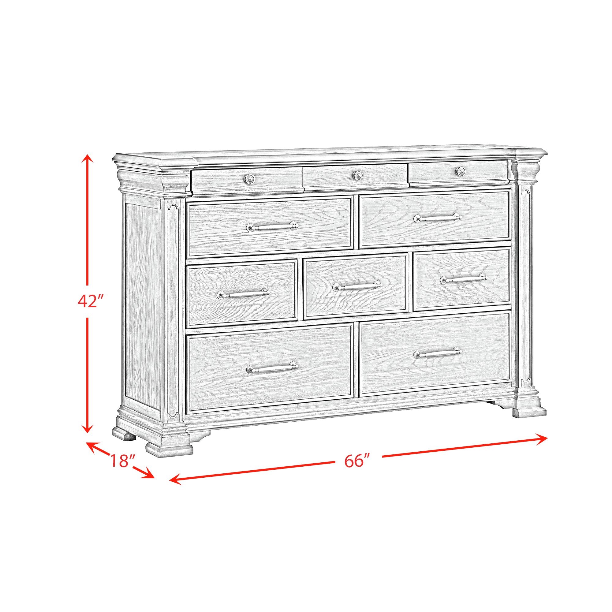 Kings Court 10-Drawer Dresser In Grey