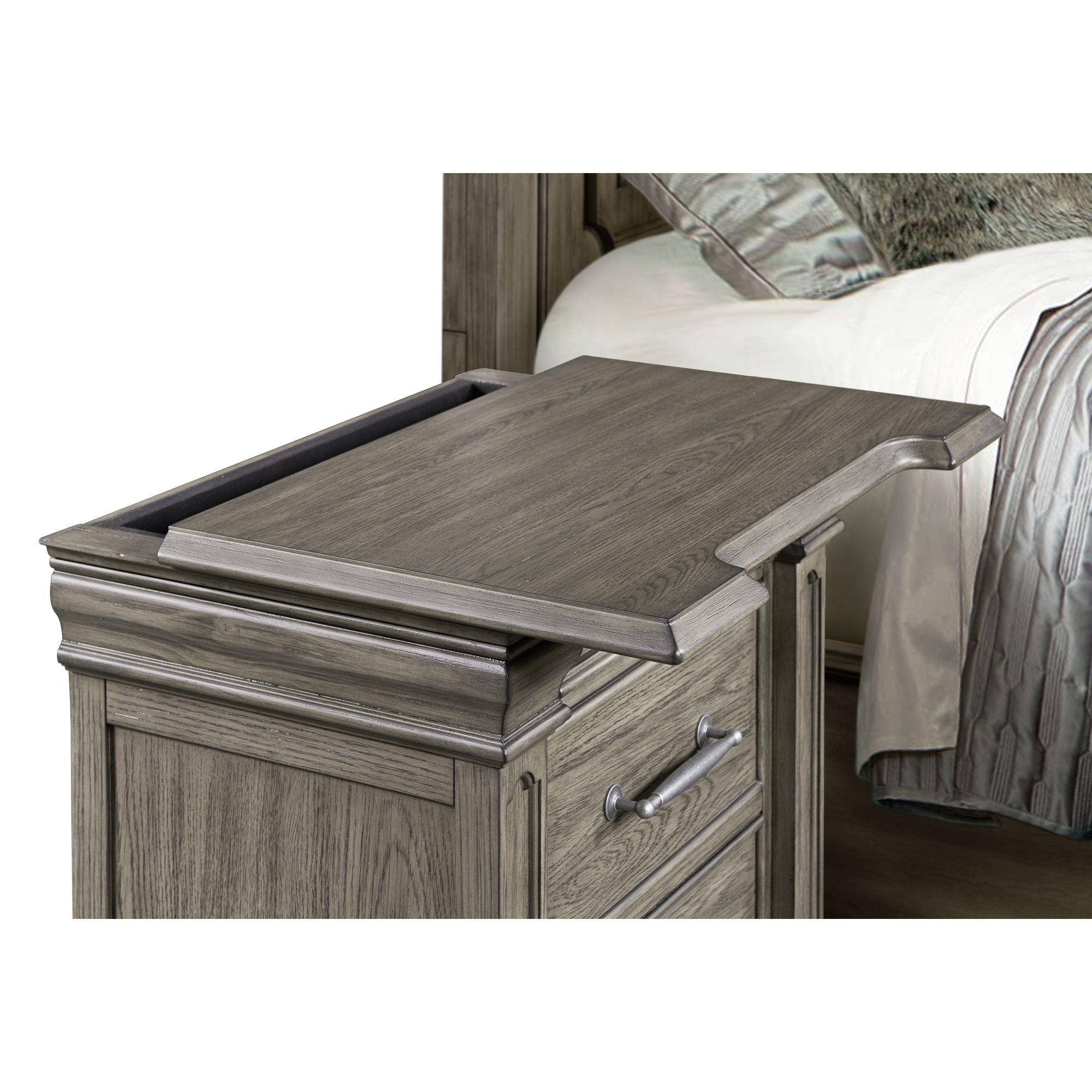 Kings Court 3-Drawer Nightstand (Sliding Top) In Grey