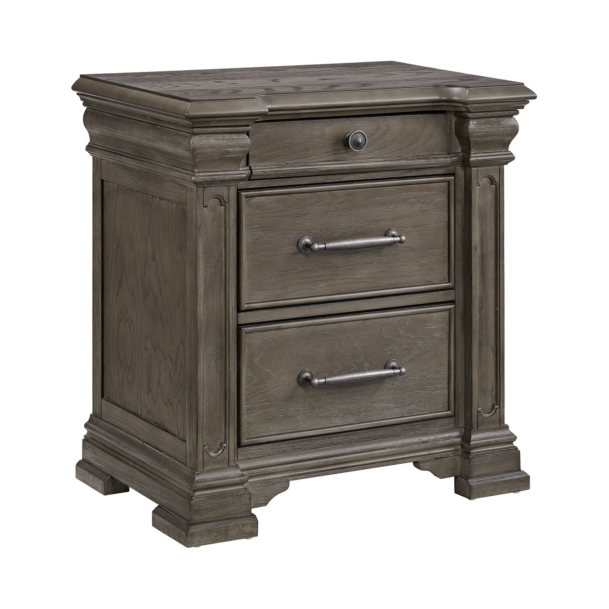 Kings Court 3-Drawer Nightstand (Sliding Top) In Grey