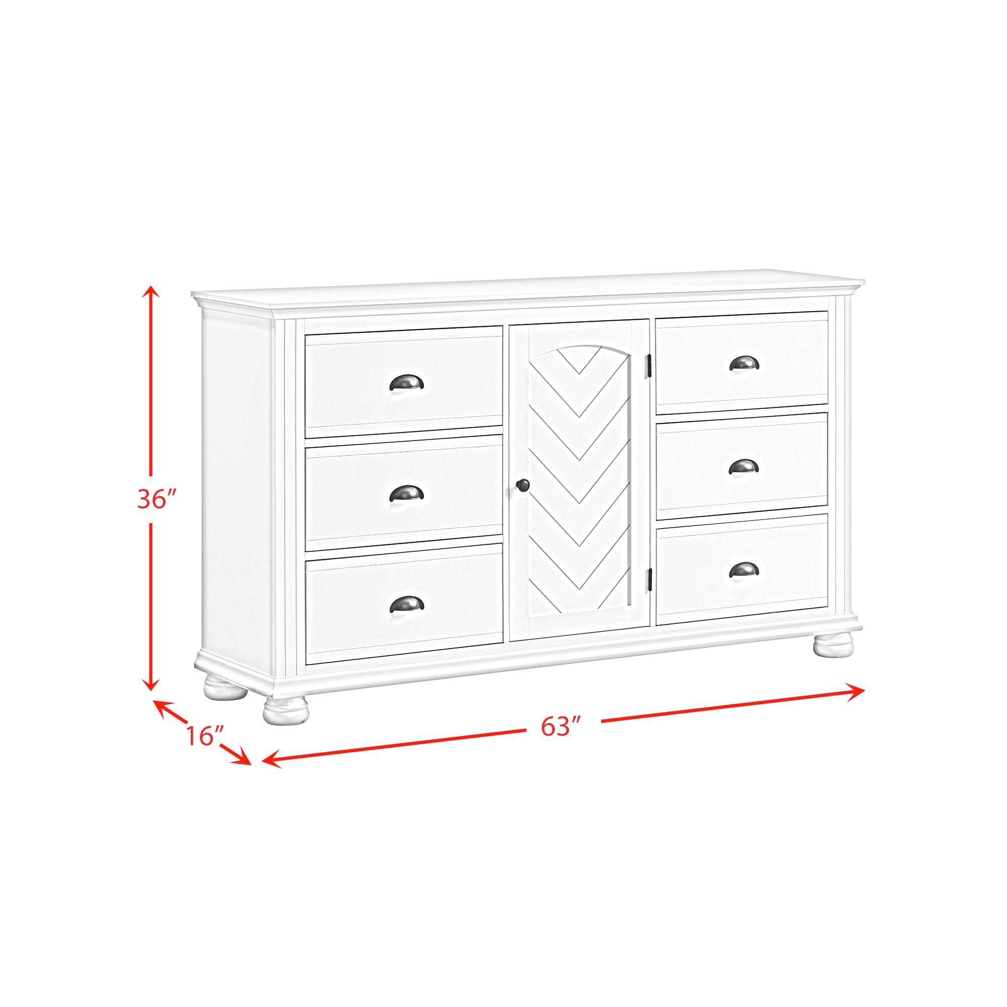 Kona 6-Drawer Dresser In White