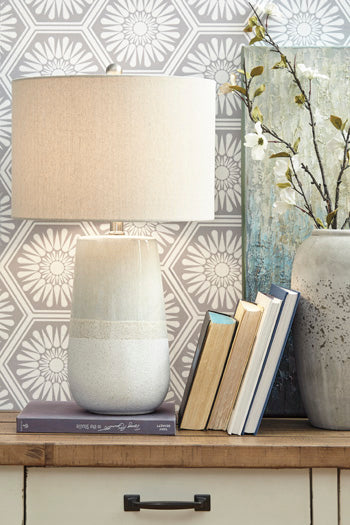 Shavon Table Lamp in Beige/White