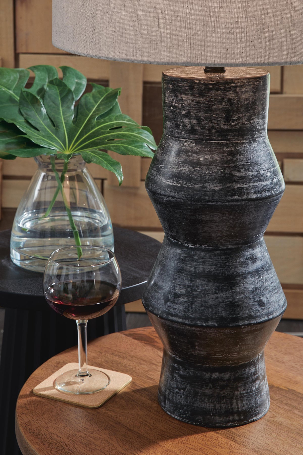 Kerbert Table Lamp in Distressed Black, detail view