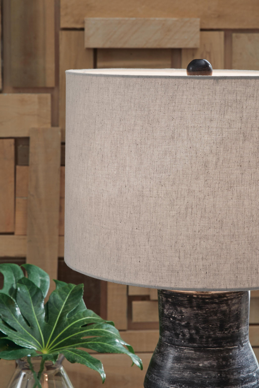 Kerbert Table Lamp in Distressed Black, detail view
