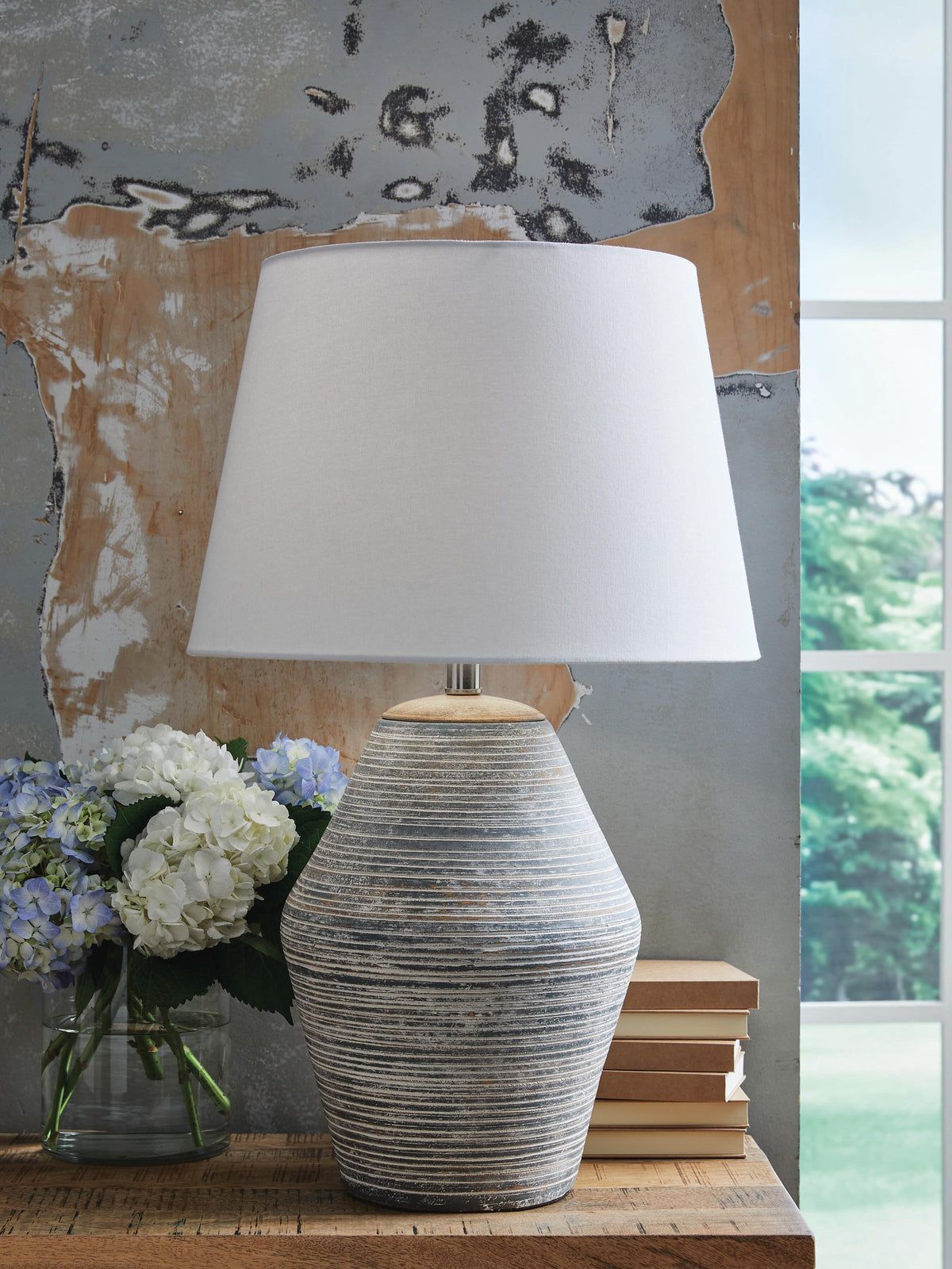 Lawrock Table Lamp in Antique Blue, lifestyle view