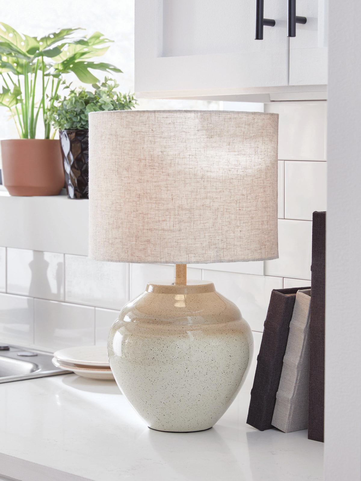 Waldish Table Lamp in Cream/Beige, lifestyle view