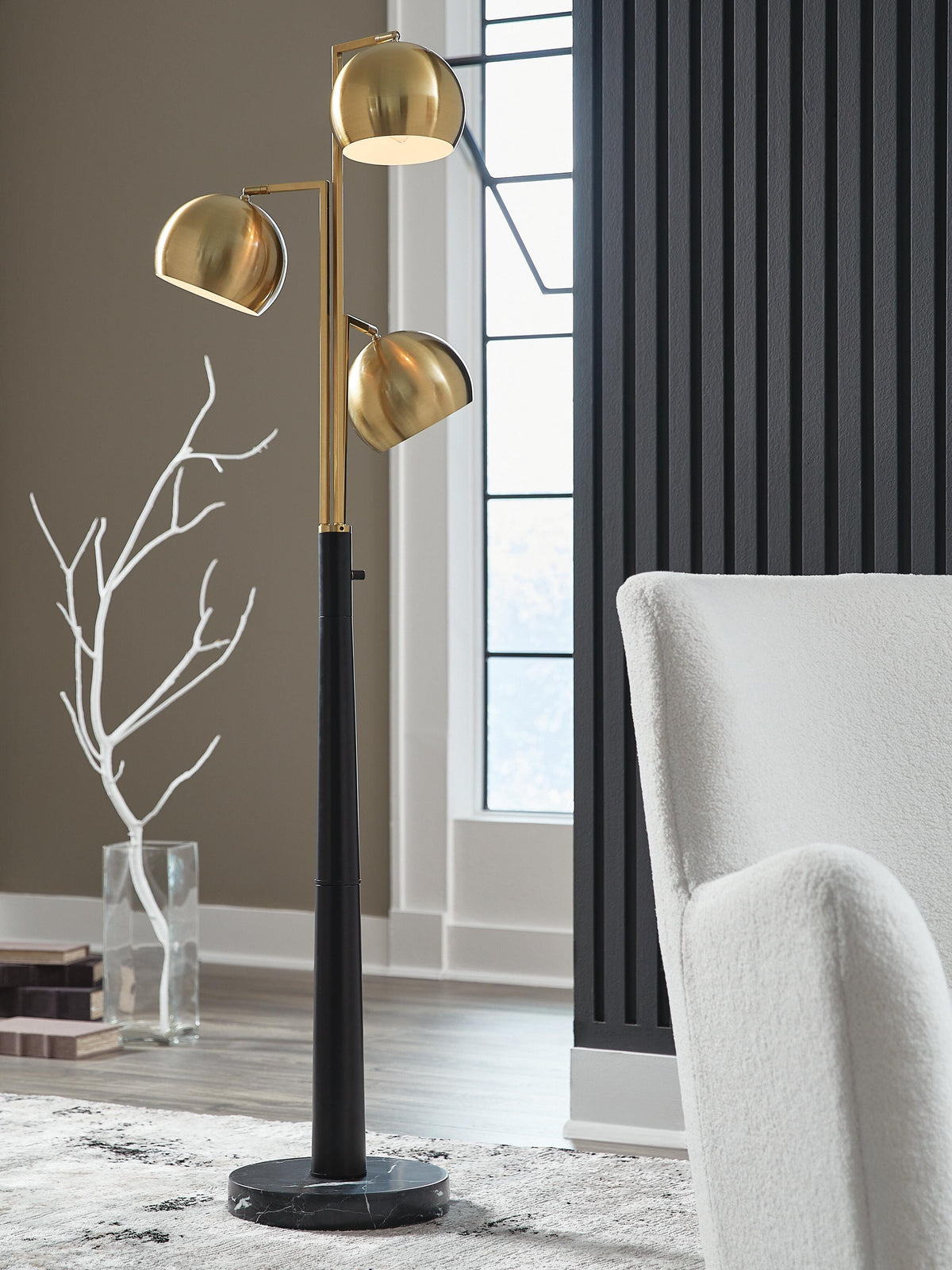 Sorcha Floor Lamp in Gold Finish/Black, lifestyle view