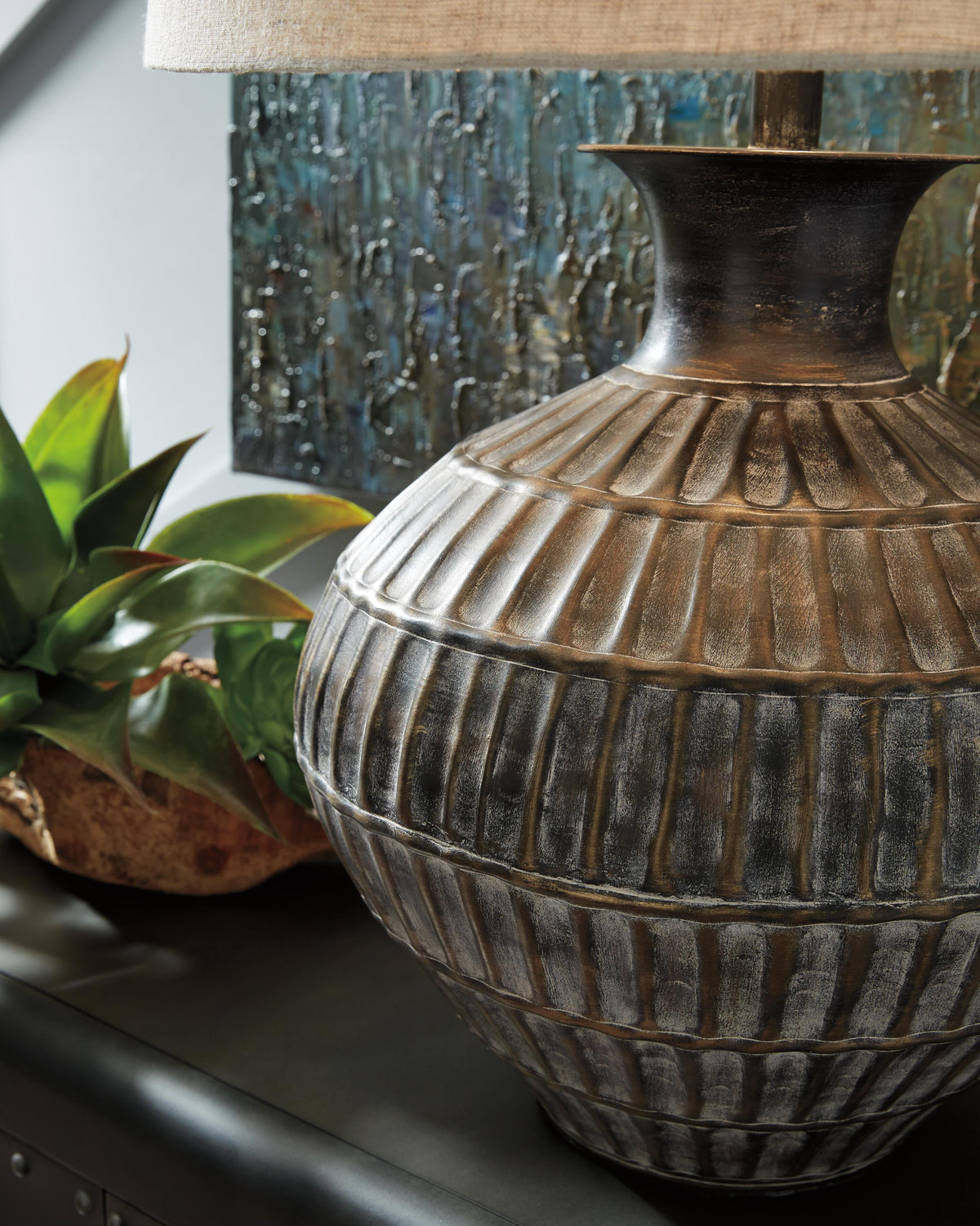 Magan Table Lamp in Antique Bronze Finish, detail view