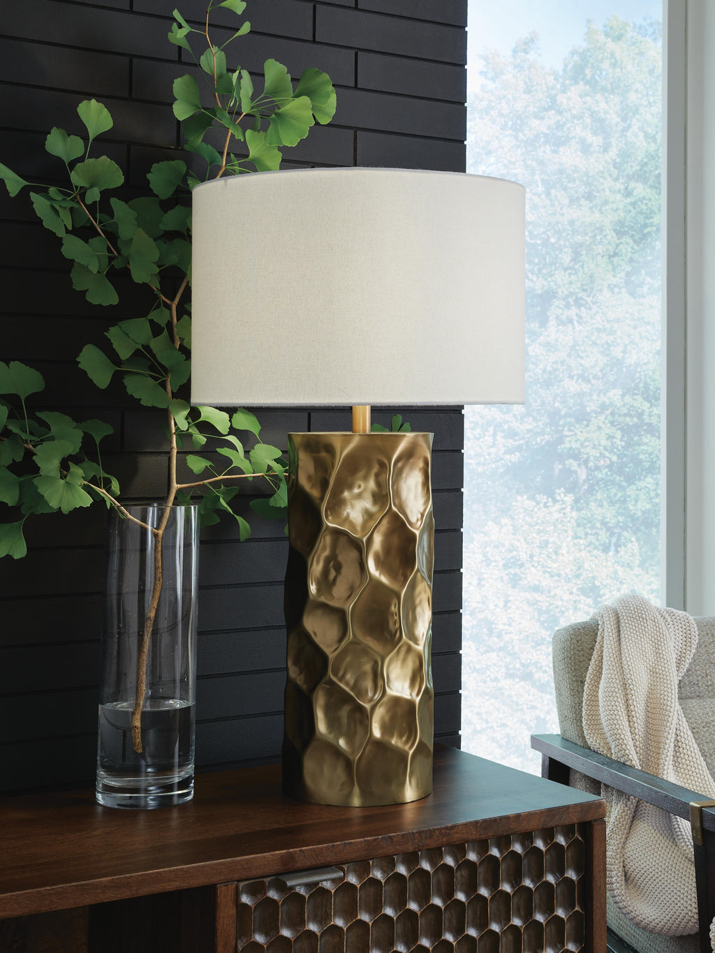 Marshawn Table Lamp in Gold Finish, lifestyle view