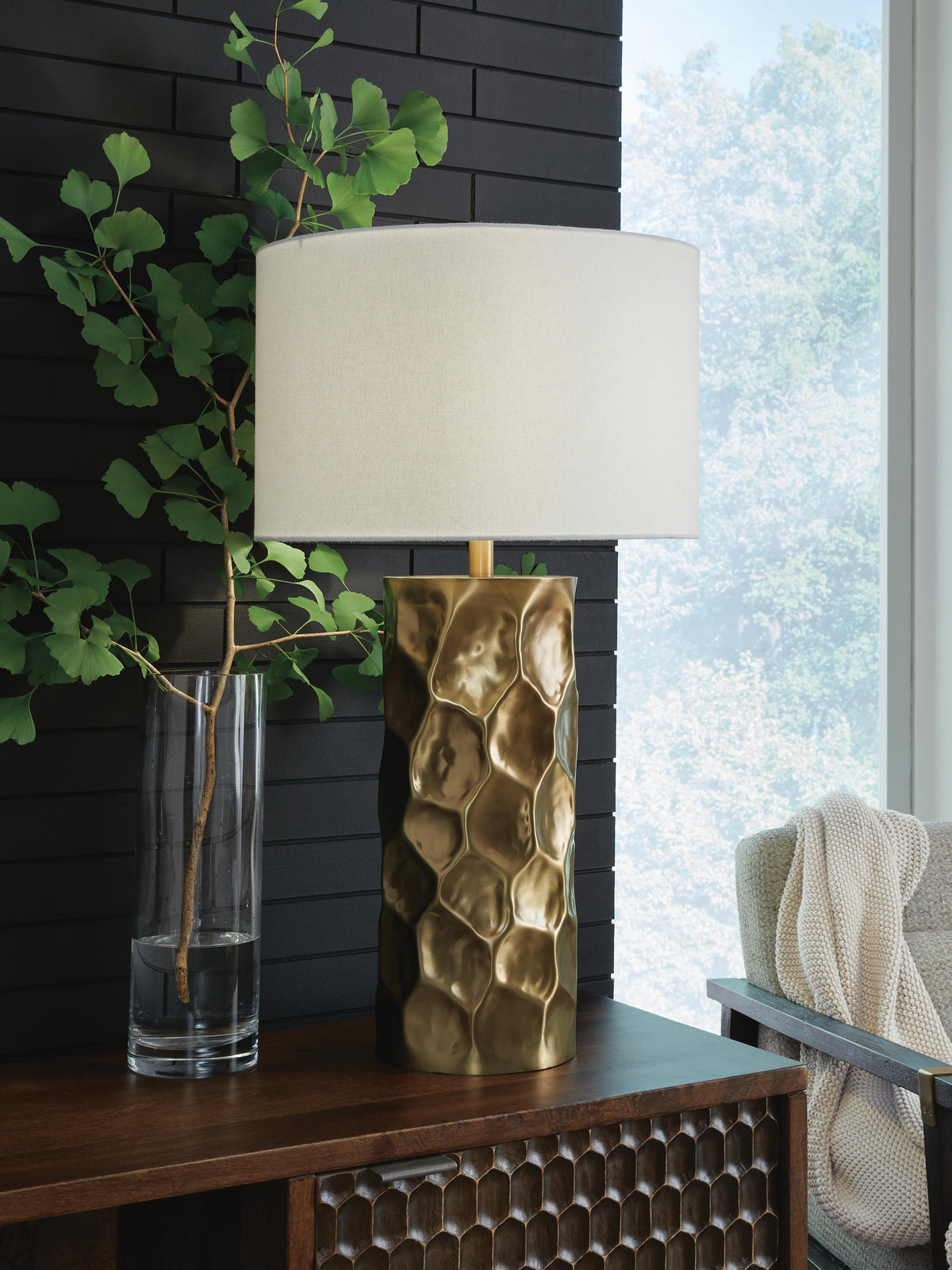Marshawn Table Lamp in Gold Finish, lifestyle view