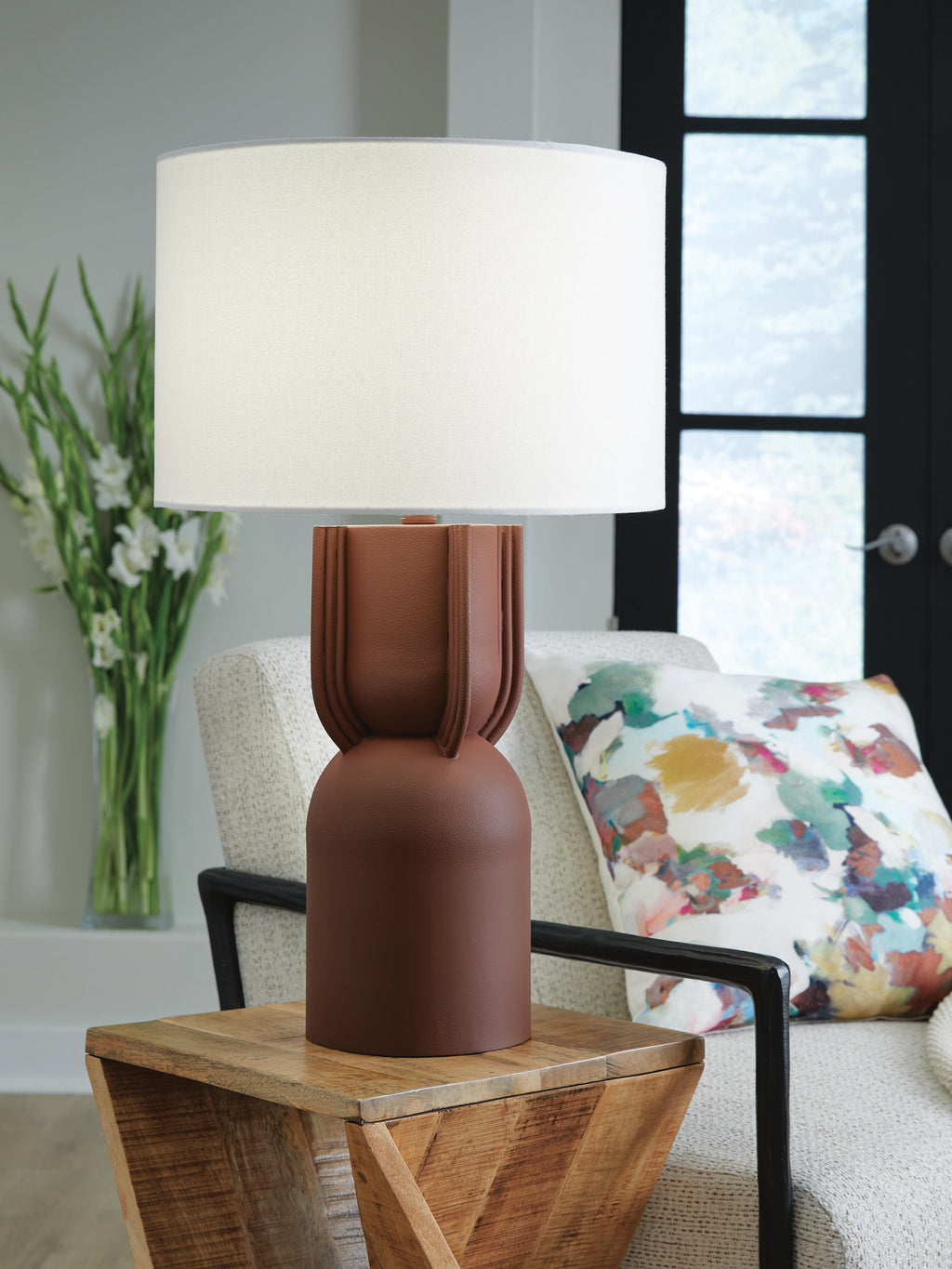 Rowandale Table Lamp in Brick Red, lifestyle view