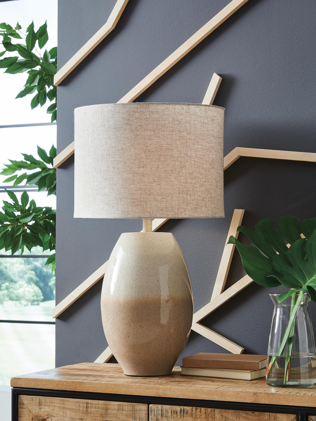 Linas Table Lamp in Cream/Beige, lifestyle view