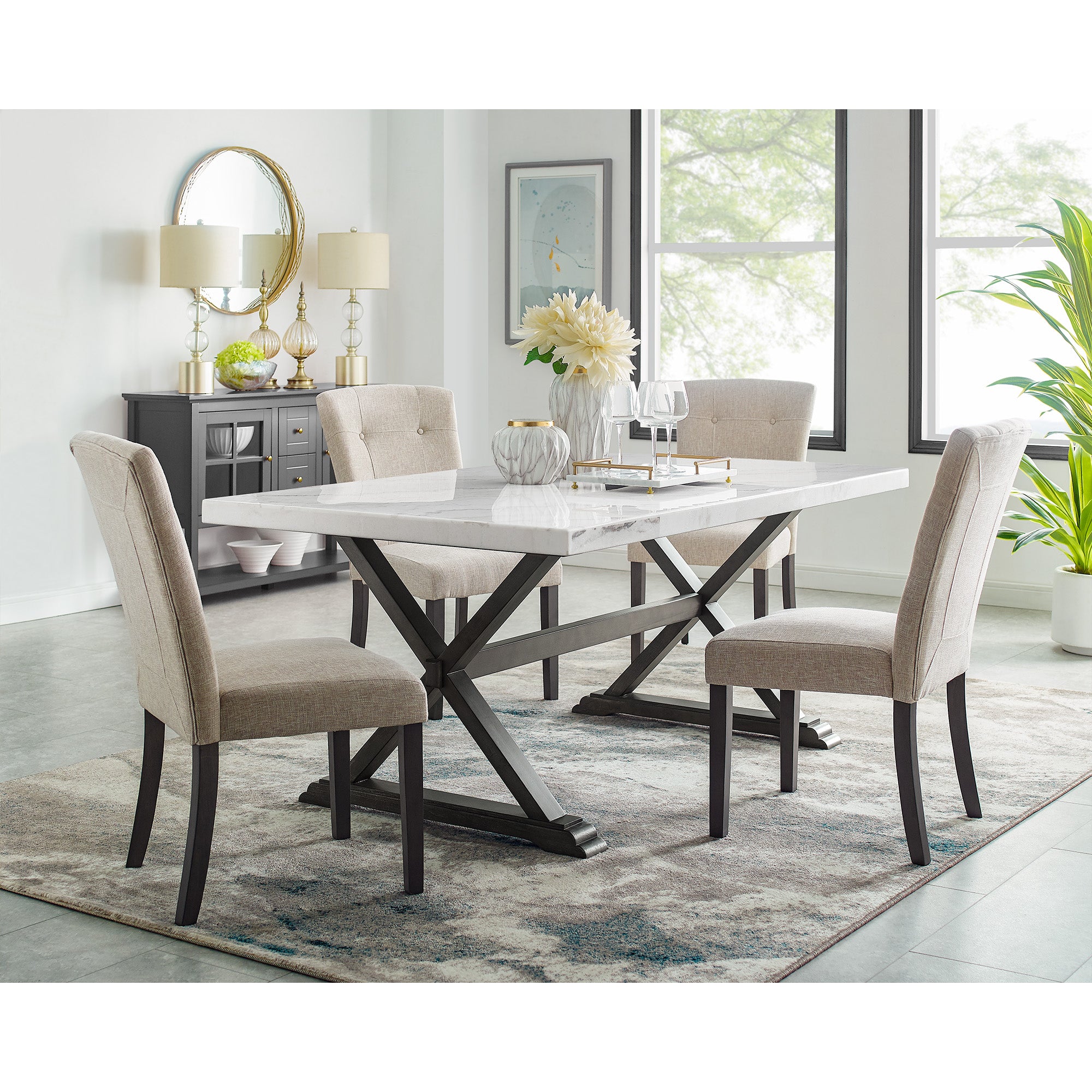 Lexi Dining Table In Espresso Base / White Marble Top