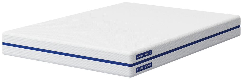Nectar Foam Kids Full Mattress in White, angle view