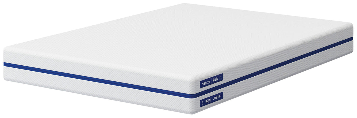 Nectar Foam Kids Full Mattress in White, angle view