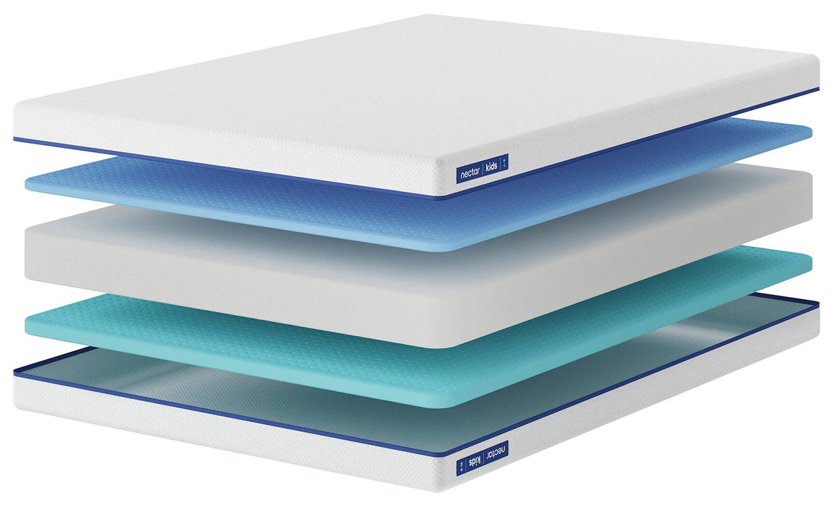 Nectar Foam Kids Full Mattress in White, angle view