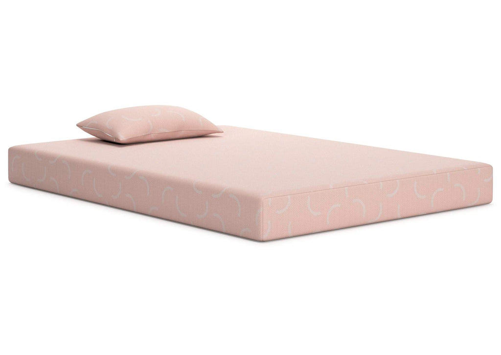 iKidz Coral Twin Mattress and Pillow angled view