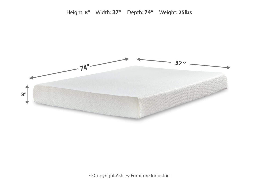 Chime 8 Inch Memory Foam Twin Mattress in a Box dimensions