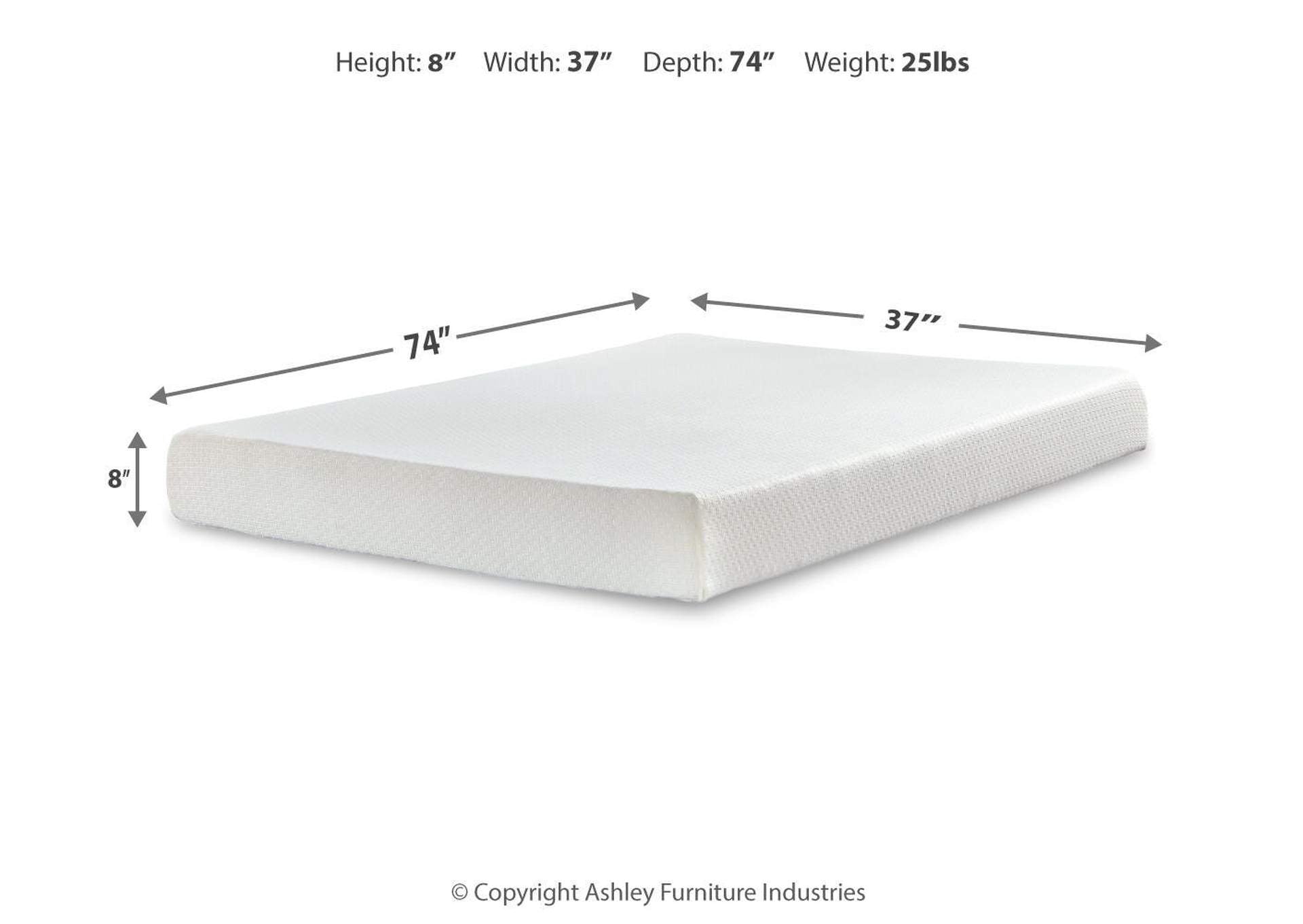 Chime 8 Inch Memory Foam Twin Mattress in a Box dimensions