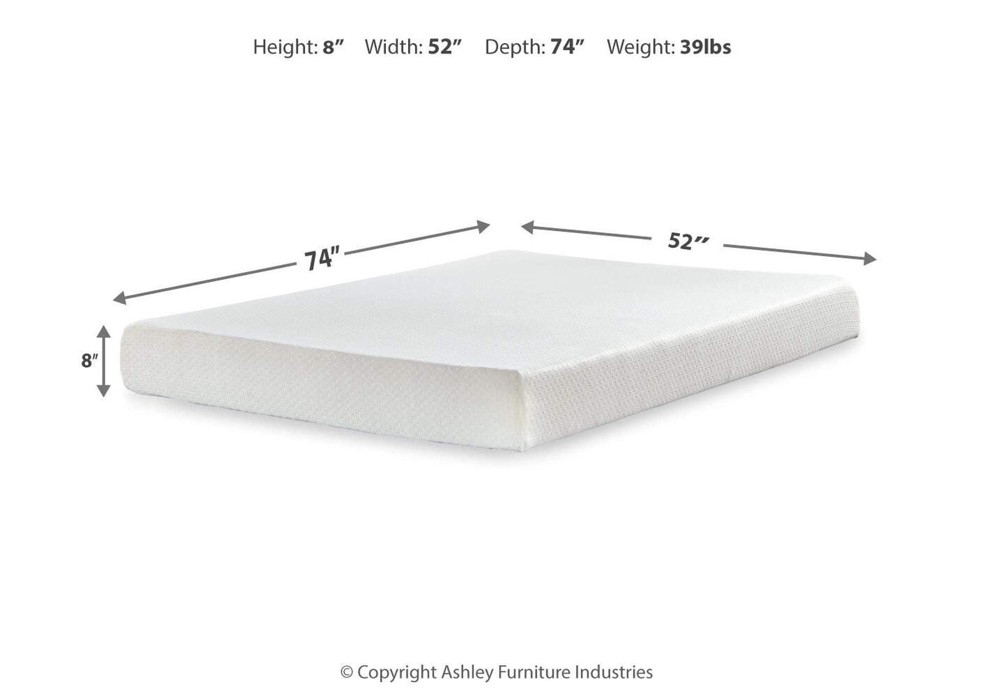 Chime 8 Inch Memory Foam Full Mattress in a Box dimensions