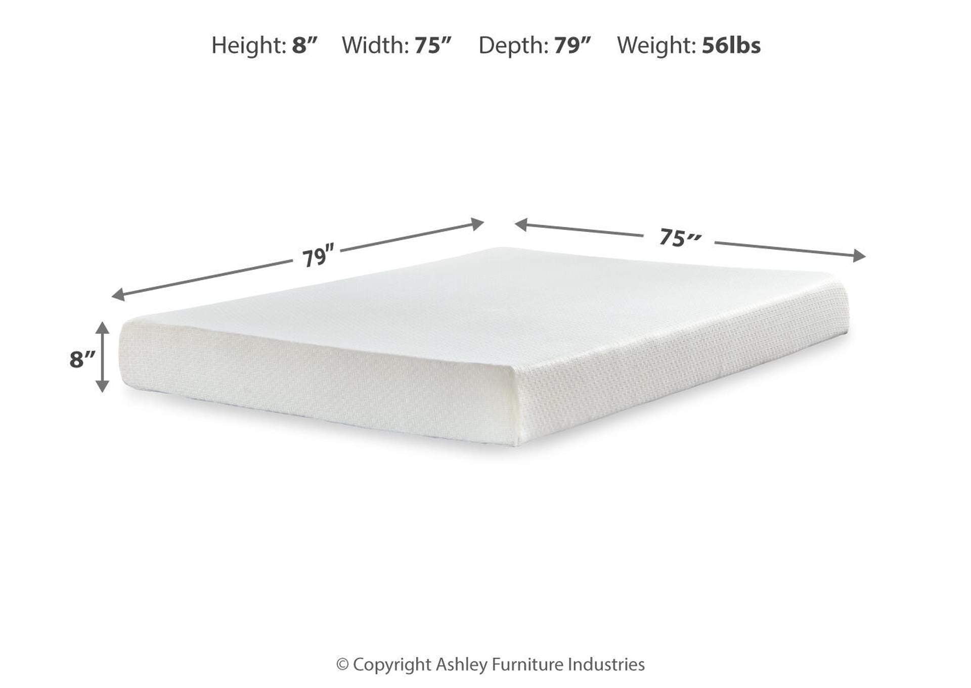 Chime 8 Inch Memory Foam King Mattress in a Box dimensions