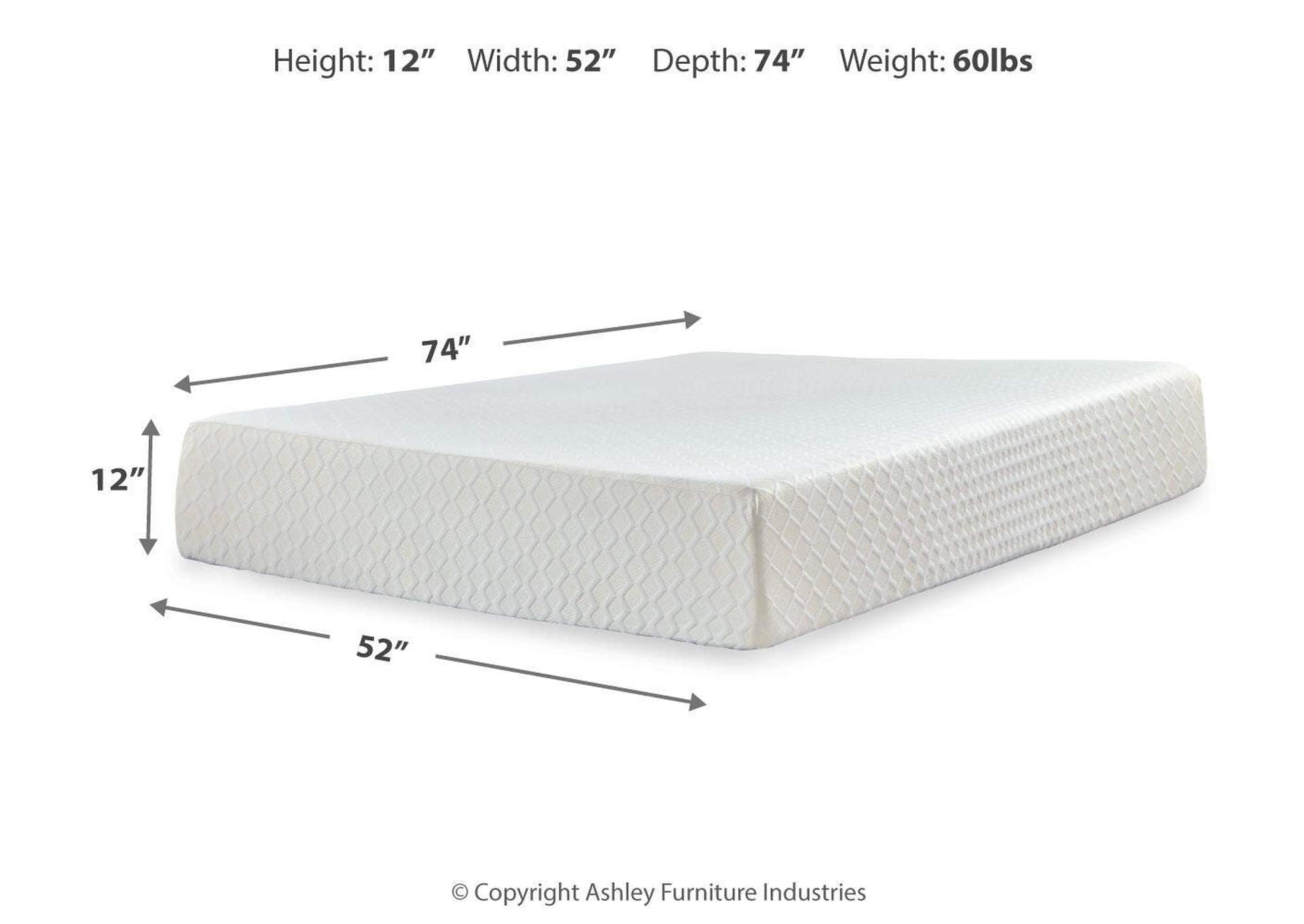 Calverson Full Platform Bed with Chime 12 Inch Plush Memory Foam Mattress dimensions
