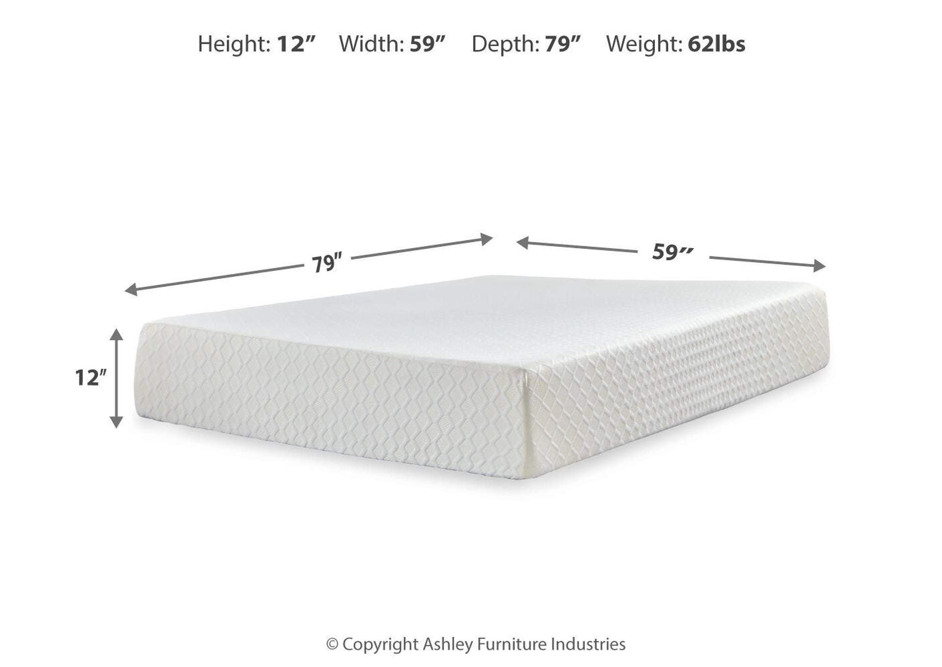 Chime 12 Inch Memory Foam Queen Mattress in a Box dimensions