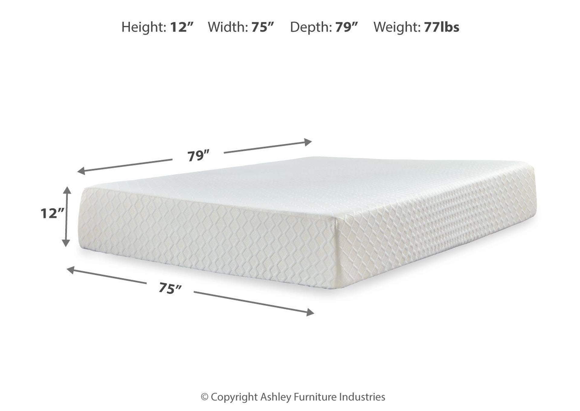 Chime 12 Inch Memory Foam California King Mattress in a Box dimensions