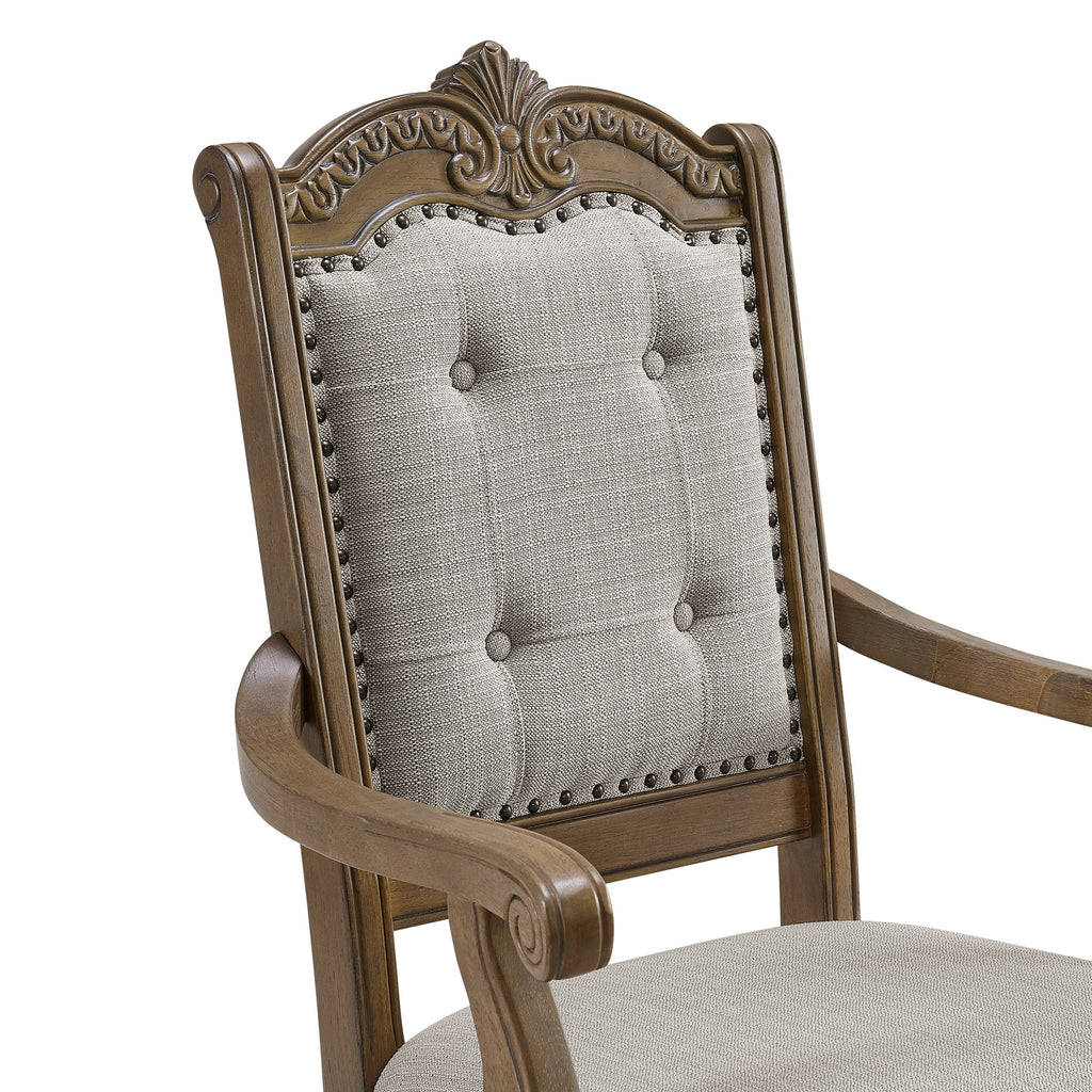 Madison Park Dining Arm Chair With Beige Fabric In Walnut (2 Per Carton)
