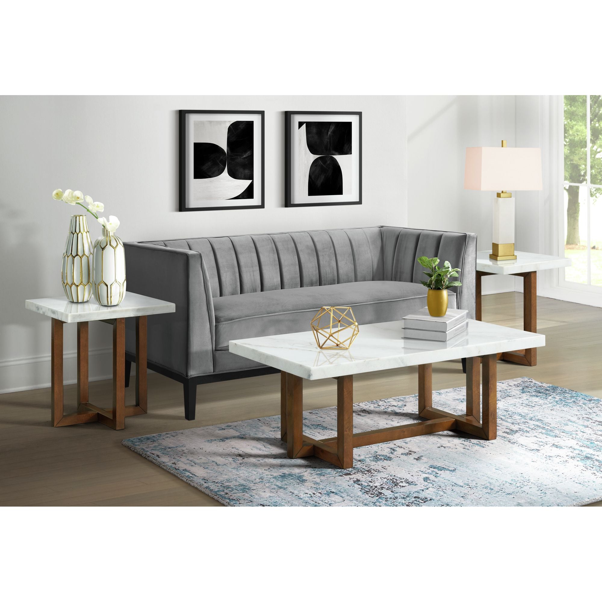 Morris End Table In Espresso w/White Marble Top (3A Packing)