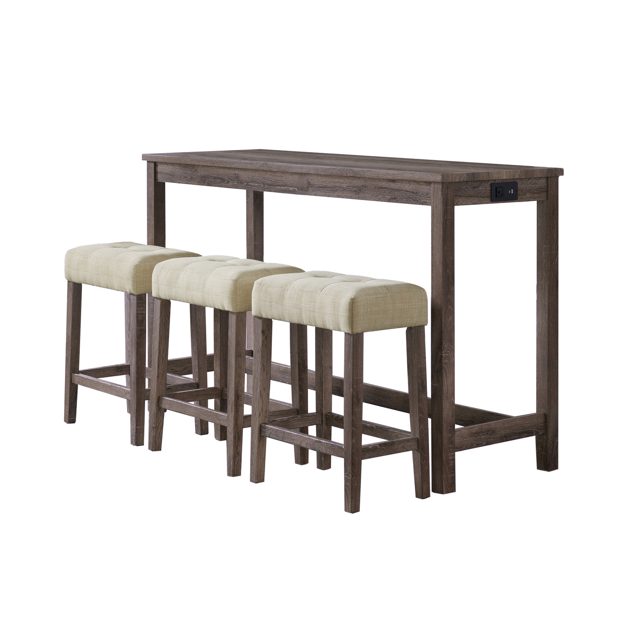 Oak Lawn Grey Bar Table Single Pack (Table + 3 Tan Fabric Stools)